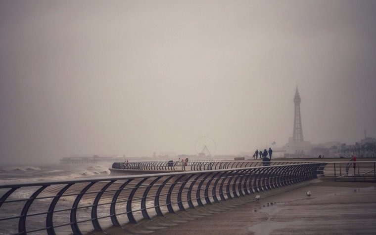 A foggy photograph of the Blackpool pier