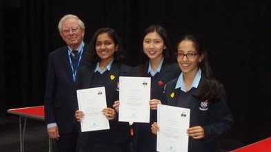 Young pupils posing at the finals of ESU-Churchhill Public Speaking Competition
