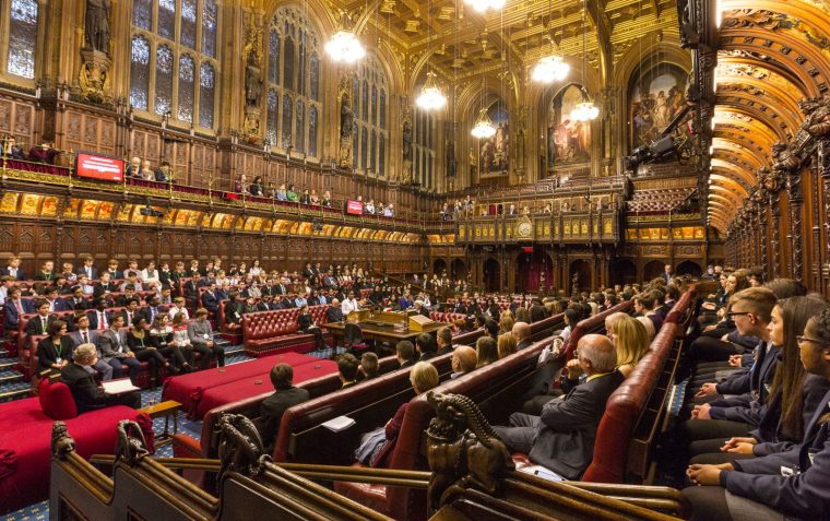 A debate occurring at the House of Commons with a mixture of House Lords and young pupils participating