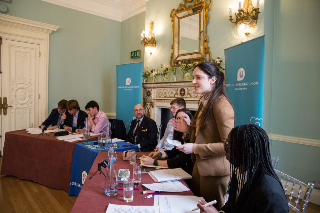 students debating at Schools' Mace competition