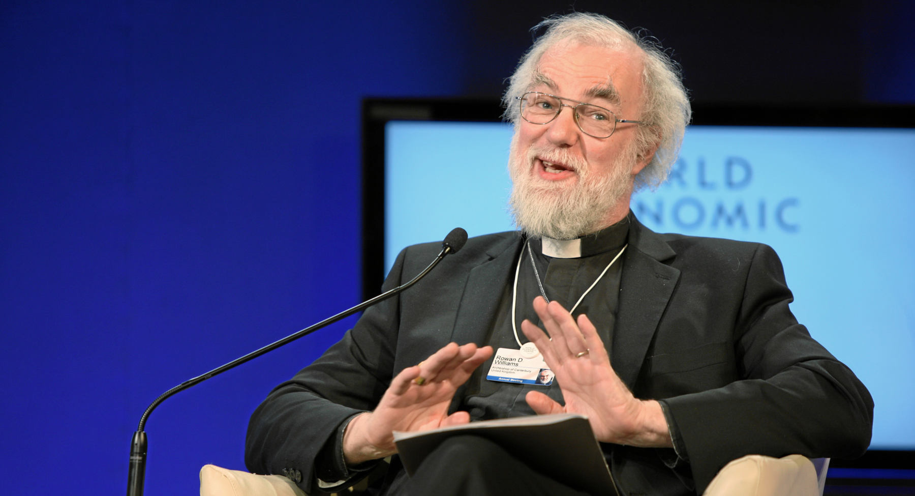 Alastair Niven giving a speech at the World Economic forum in Davos, Switzerland